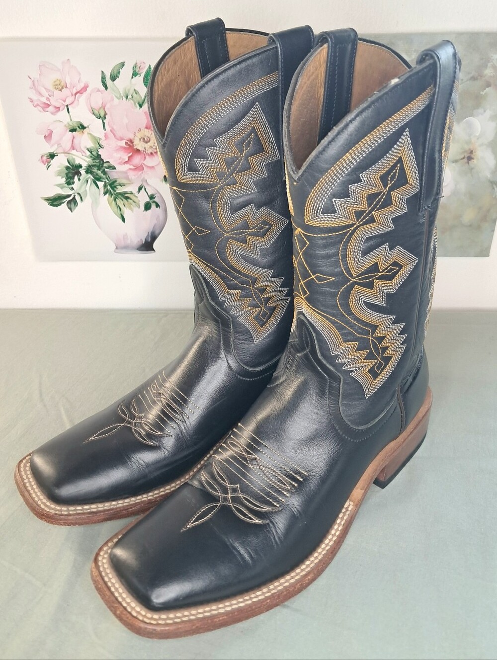 Horse Power Men's Classic Western Cowboy Booots Size 6.5 HP1026 Black & Yellow